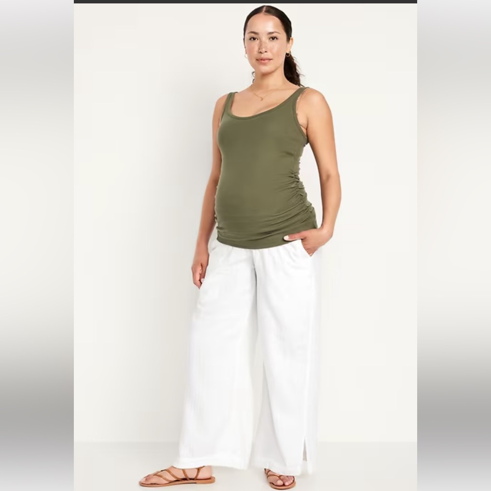 Maternity Rollover Waist Crinkle Gauze Wide-Leg Pant XL white beach casual NEW